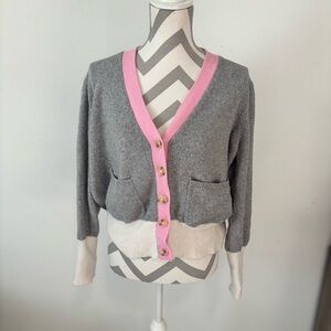Womens PopSugar Colorblock Cardigan Sweater Women’s XXL Gray Pink White